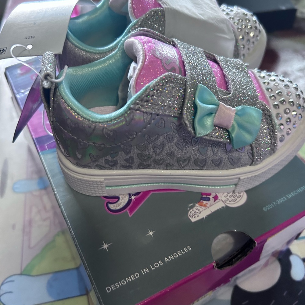 Skechers Silver and Blue Glitter Sneakers